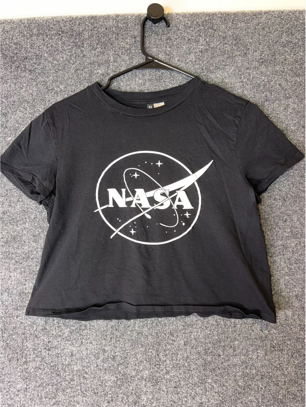 H&M Divided Womens Medium Black NASA Meatball Logo Cropped T Shirt Short Sleeve